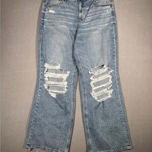 American Eagle Denim Jeans Womens 18 Long Curvy Super High-Rise Baggy Distressed